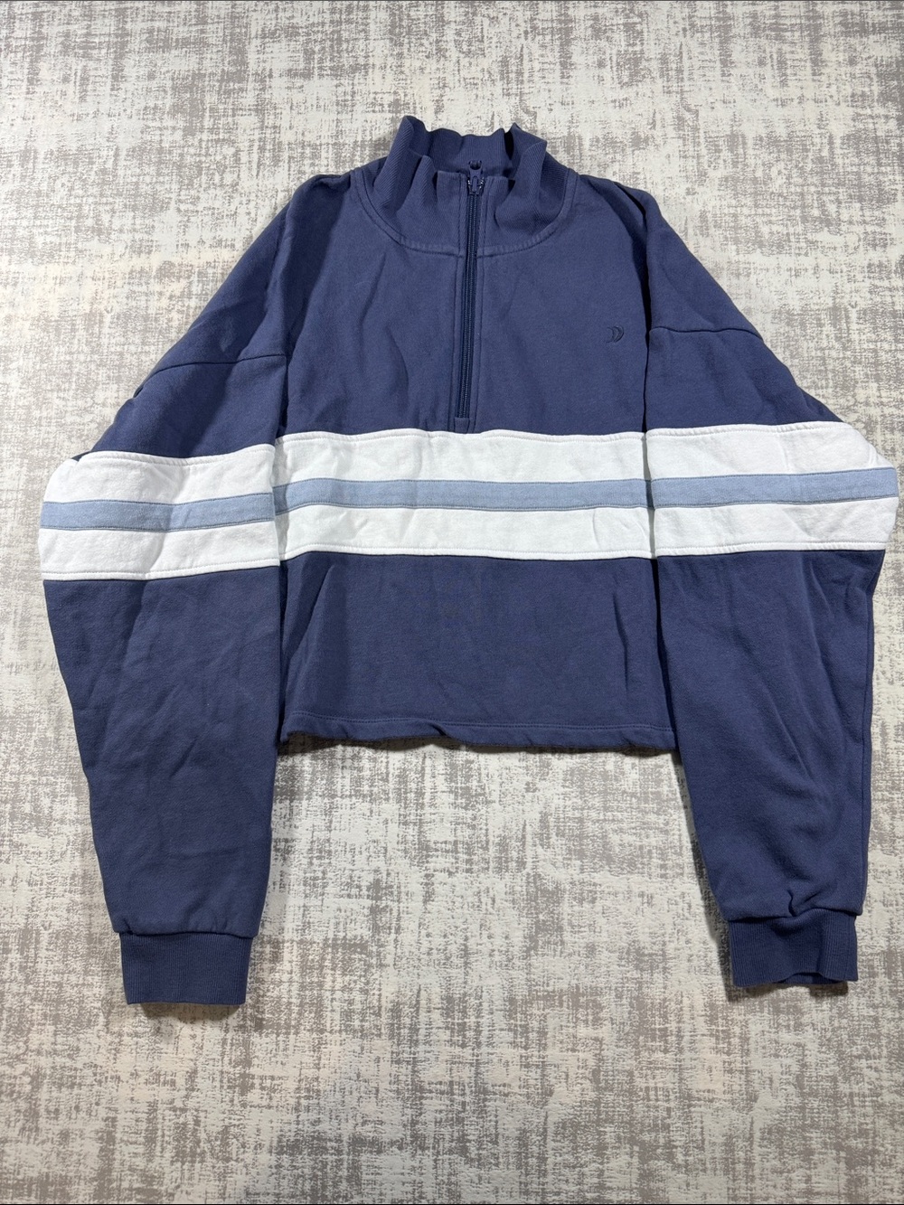 Z Supply Navy Half-Zip Sweater with White and Light Blue Stripes